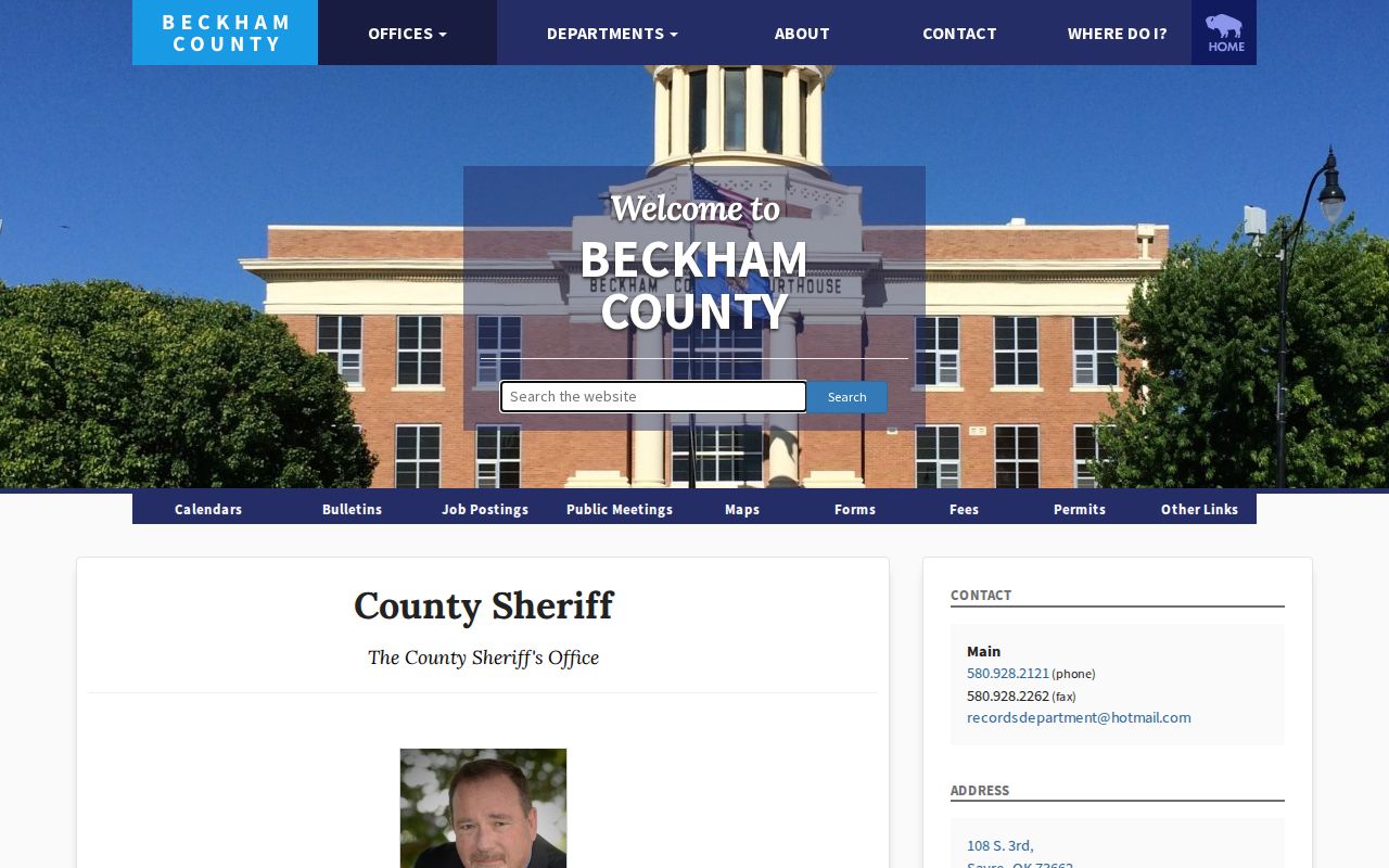 Beckham County Sheriff booking-record contact source